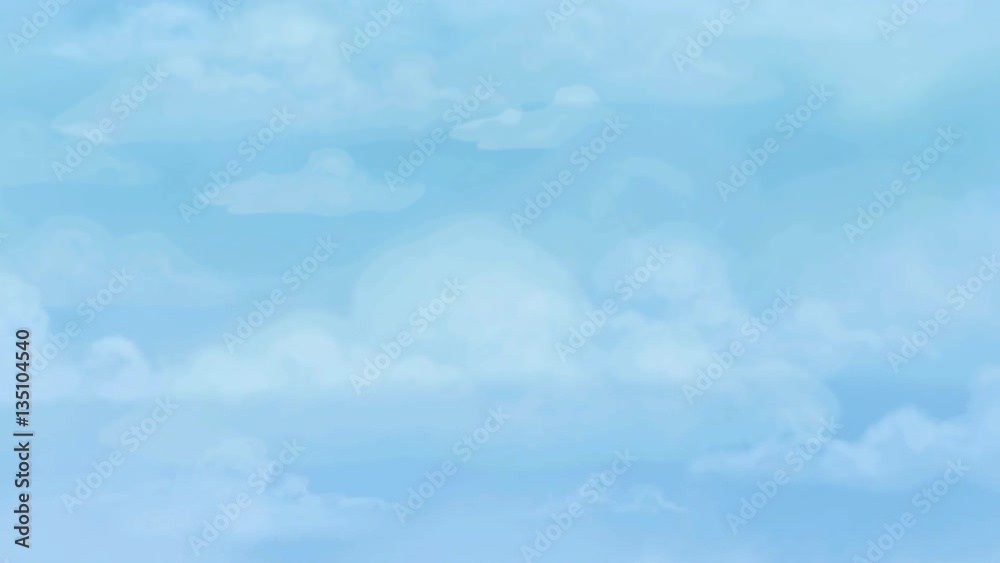 A cartoon animation of a blue sky with clouds drifting by