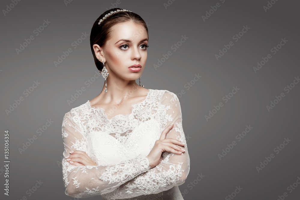 Beautiful girl in wedding decoration. Studio Beautiful girl in wedding decoration. Studio