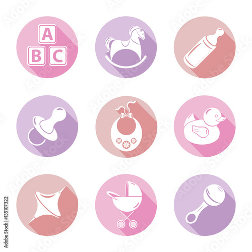 A set of nine icons on the theme of birth and babies.