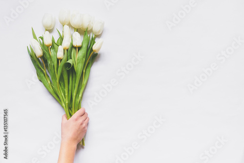 Top view of white tulips