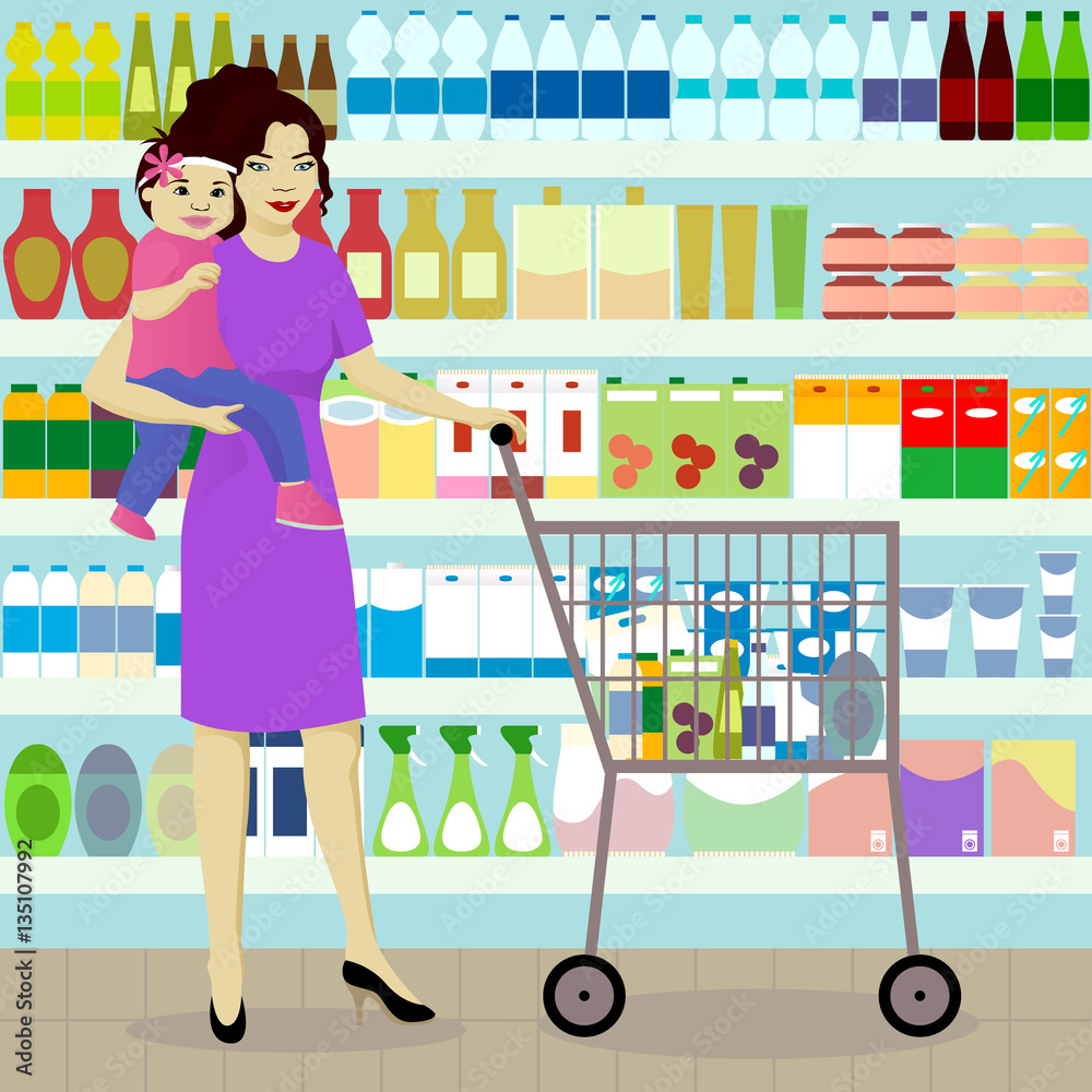 Mother and daughter in grocer Mother and daughter in grocer