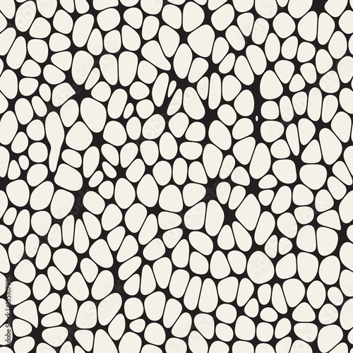 Organic Irregular Rounded Jumble Shapes. Vector Seamless Black and White Pattern