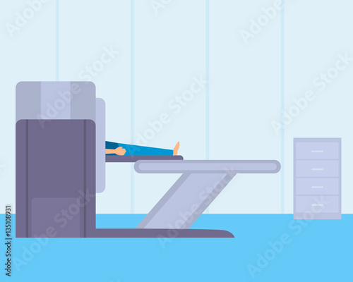 Man in tomography scanner. MRI in hospital. Vector illustration