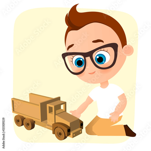 Boy with a radio-controlled car. Vector illustration of a flat design