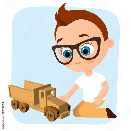 Boy with a radio-controlled car. Vector illustration of a flat design