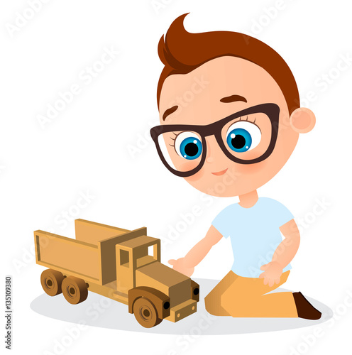 Boy with a radio-controlled car. Vector illustration of a flat design