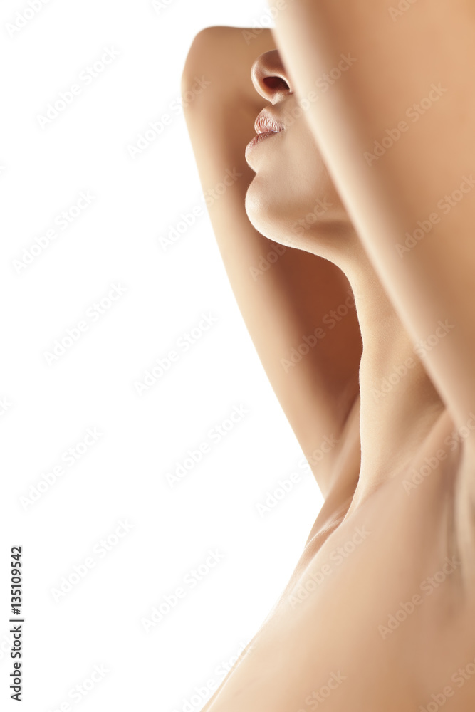 Obraz premium woman naked shoulder and neck on white background