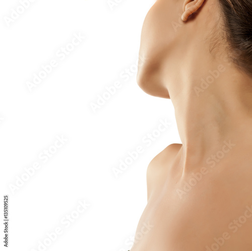woman naked shoulder and neck on white background