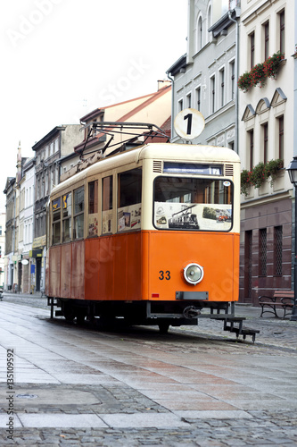 Historic Tram in Bydgoszcz Center - Poland