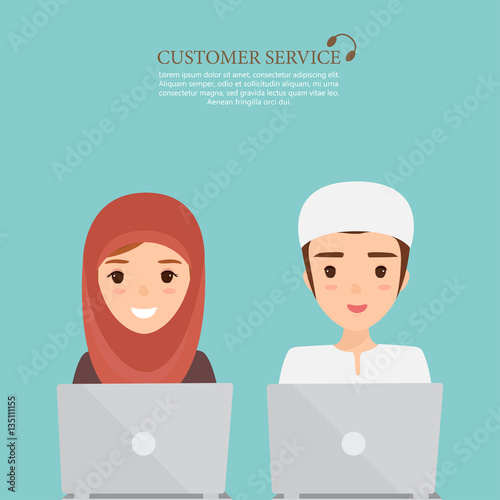 arab woman and arb man on communication character. flat vector people with job.