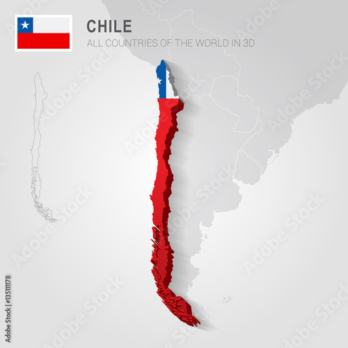 Chile painted with flag drawn on a gray map.