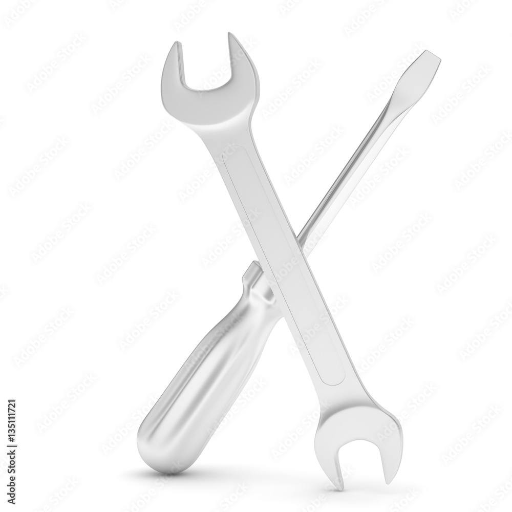 3D Illustration Wrench and screwdriver, service concept 3D Illustration Wrench and screwdriver, service concept