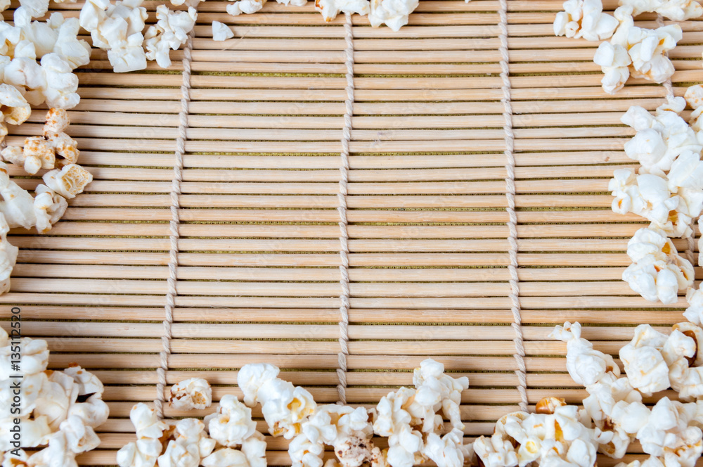 Background frame of white home popcorn on the table