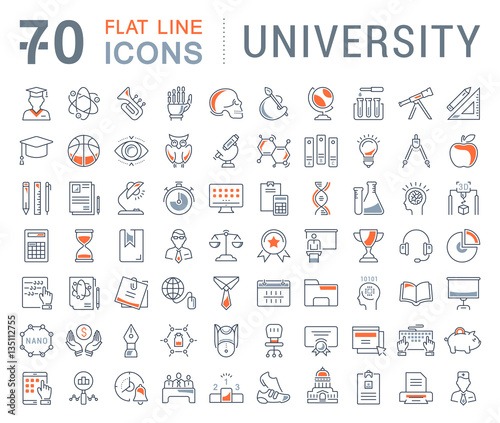 Set Vector Flat Line Icons University photo
