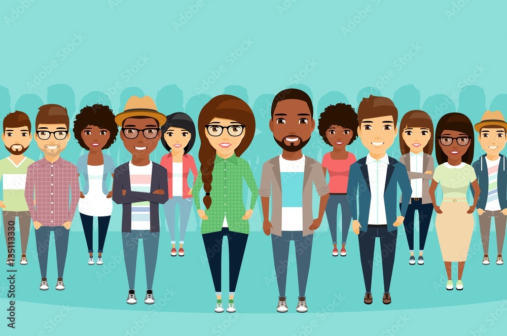 Big crowd diverse ethnic. Young people are standing shoulder to shoulder with each other. Different styles of clothing and hairstyles. Happy people. Big crowd diverse ethnic. Young people are standing shoulder to shoulder with each other. Different styles of clothing and hairstyles. Happy people.