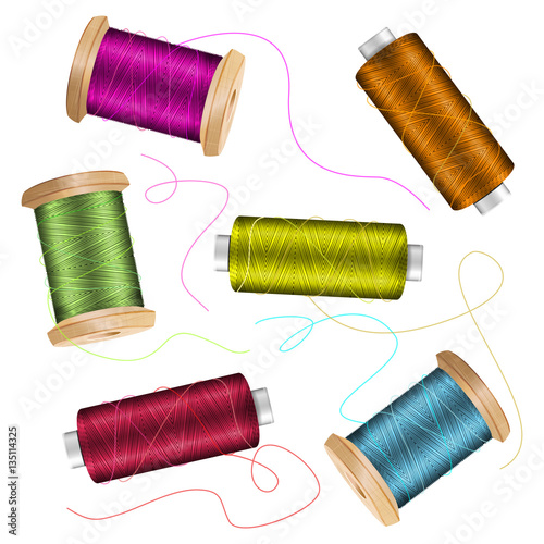Thread Spool Set Background. For Needlework And Needlecraft. Stock Vector Illustration Of Yarn Or Cotton Bobbin Reels. Isolated On White 