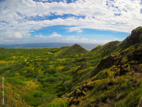 The view from the top of the Diamond Head Crater near Waikiki on Oahu Hawaii.