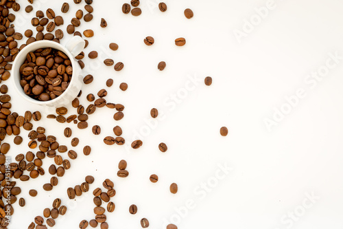 coffee beans on white table top view mock up