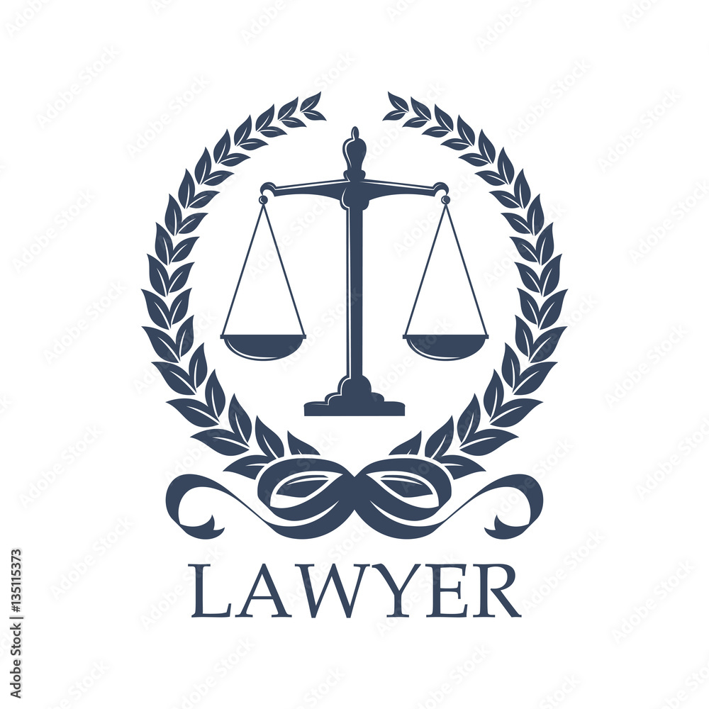Scale of justice inside laurel wreath Scale of justice inside laurel wreath