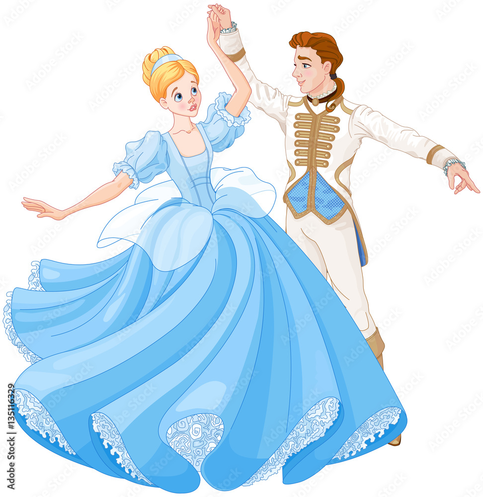 The Ball Dance of Cinderella and Prince Illustration Stock | Adobe Stock