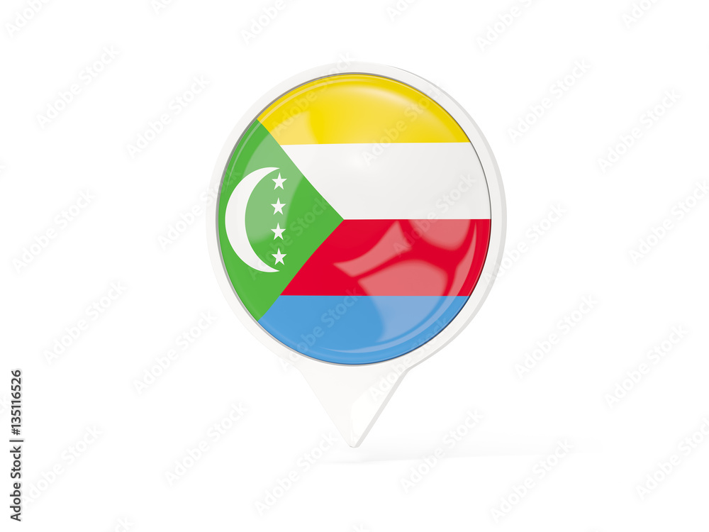 Round white pin with flag of comoros Round white pin with flag of comoros