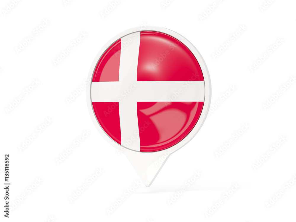 Round white pin with flag of denmark
