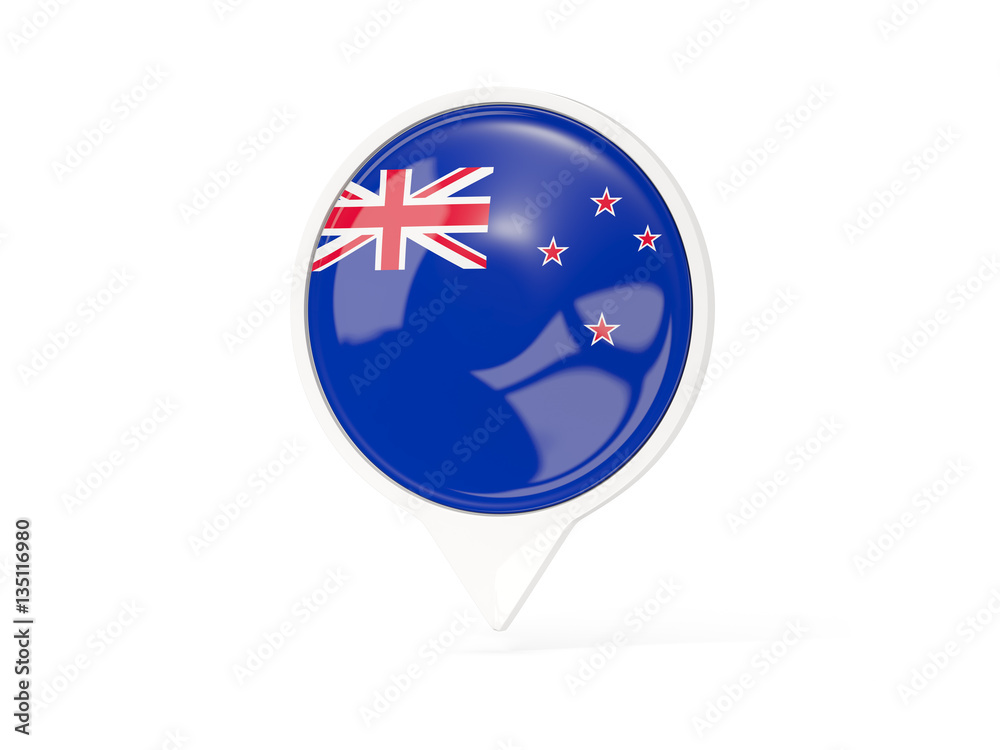 Round white pin with flag of new zealand Round white pin with flag of new zealand