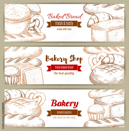 Brick of bread loaf sketch banner photo