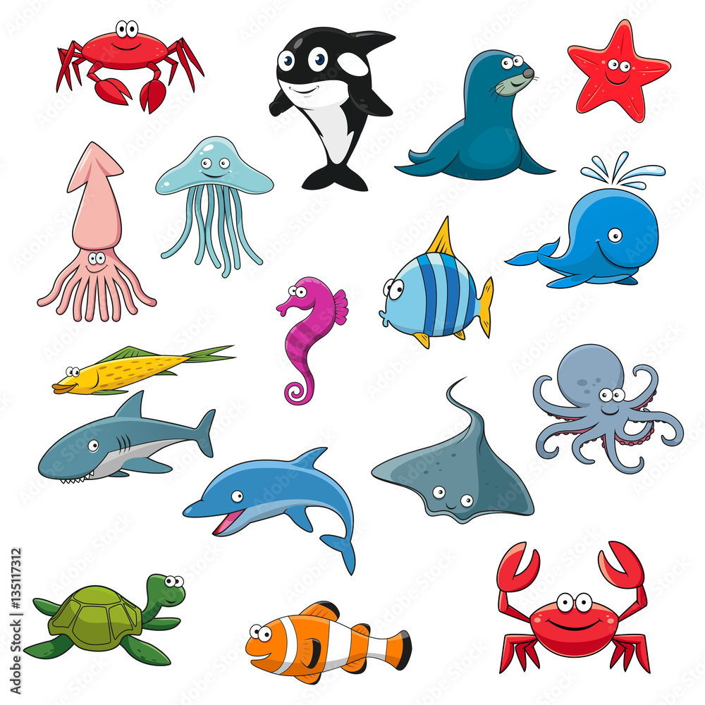 Naklejka premium Ocean or sea cartoon isolated characters