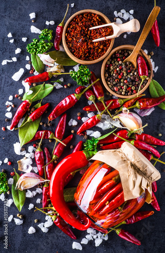 Chili peppers on a black background