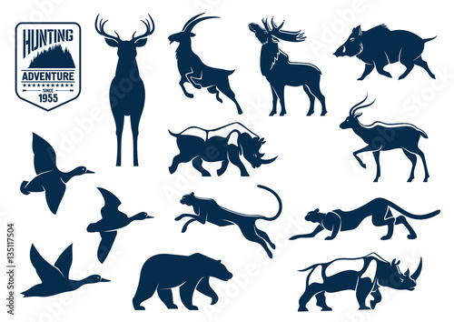Savanna and forest animals for hunting icons