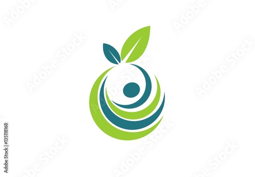 fruit people wellness logo symbol, abstract concept health nutrition fruits icon vector design template