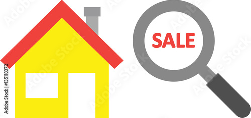 House with sale inside magnifying glass