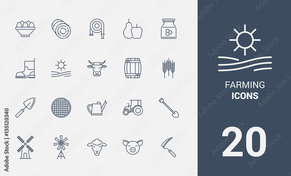 Fototapeta premium Farming line icons.