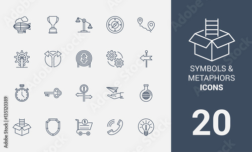 Symbols and metaphors line icons.