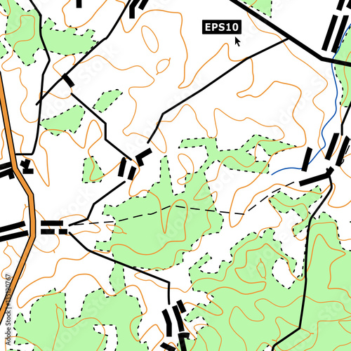 Topographic Map Background Concept With Roads, Forests, Settlements, Relief Contours. Can Be Used For Wallpaper, Web Page , Surface Textures, Banner Flyer, Book Cover, Poster