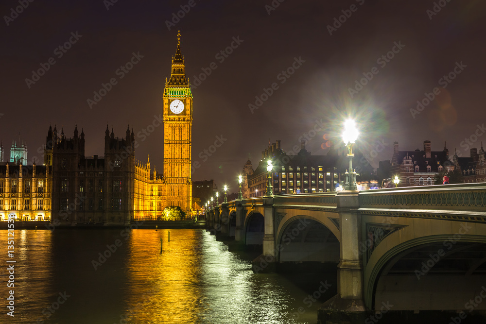 Naklejka premium Big Ben, Parliament, Westminster bridge in London