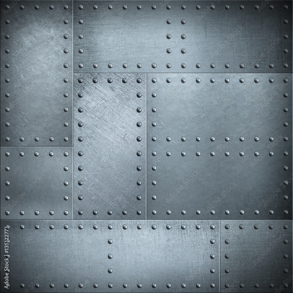 Metal plates with rivets steel background or texture Stock Illustration ...