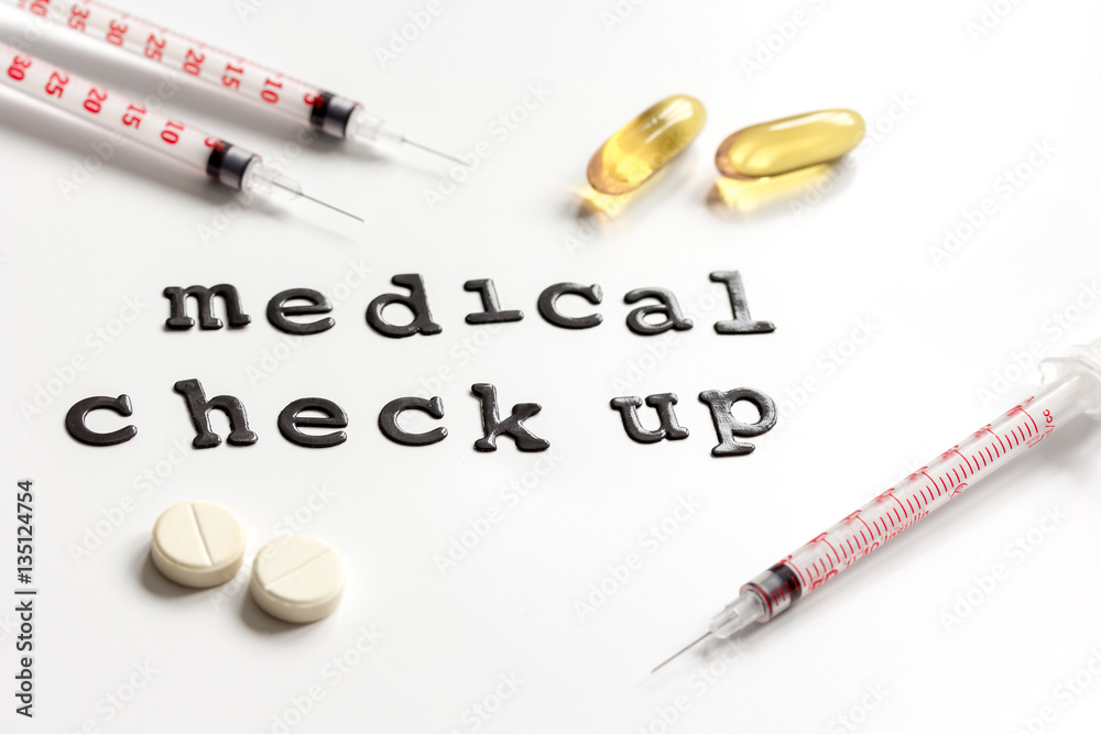concept time health check up on white background concept time health check up on white background