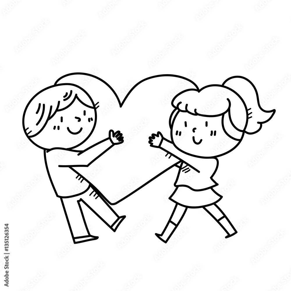 Freehand drawing couple holding heart illustration Freehand drawing couple holding heart illustration