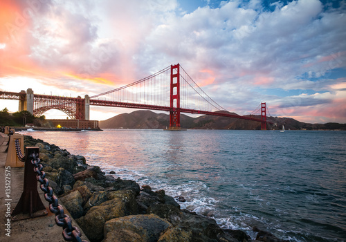 Golden Gate Bridge At Sunset.  View from Fort Point.  San Francisco  California San Francisco  USA.