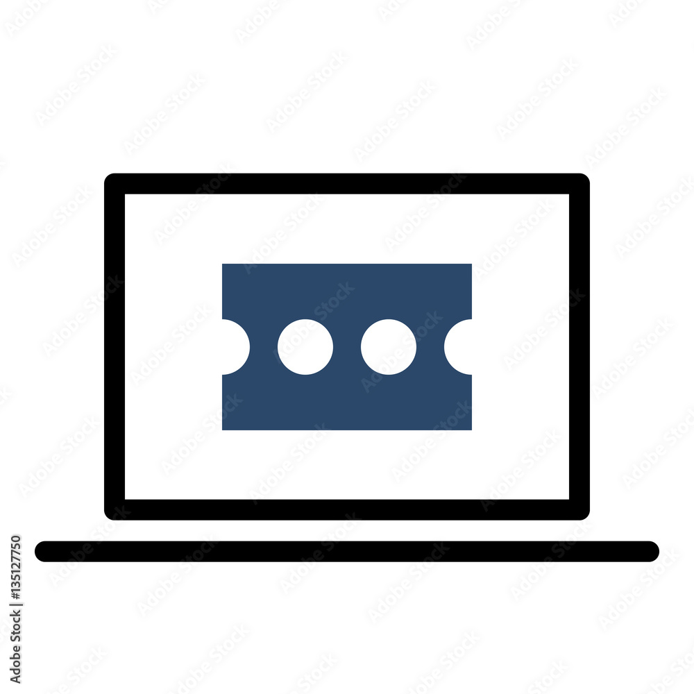 Ticket_Online icon - Flat design, glyph style icon - Colored enclosed in a computer Ticket_Online icon - Flat design, glyph style icon - Colored enclosed in a computer