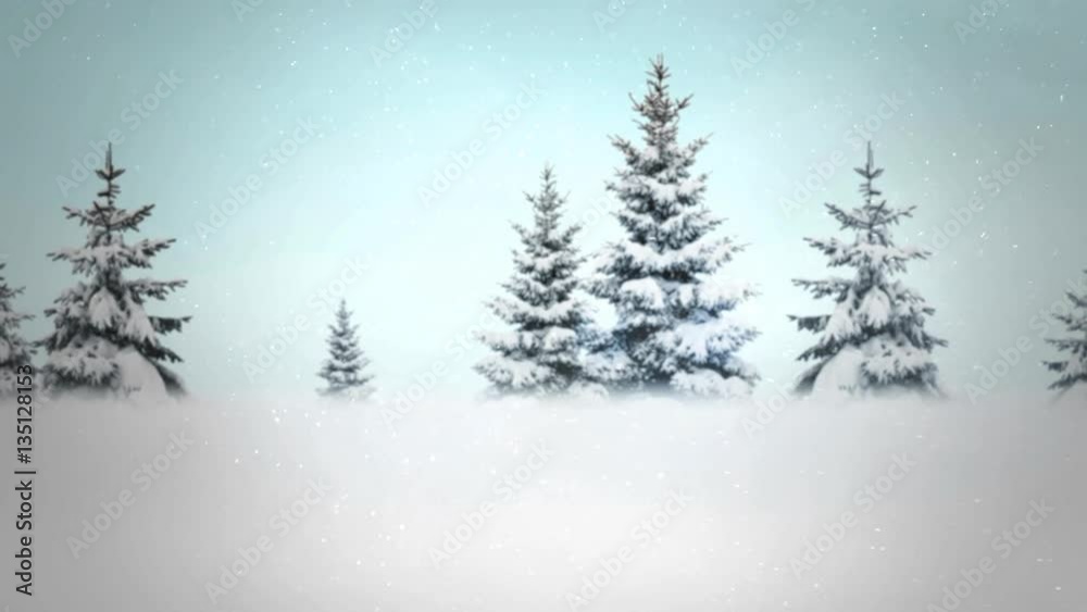 A subtle animated snowy forest background in the North Pole for placement of copy as a holiday messaging clip .