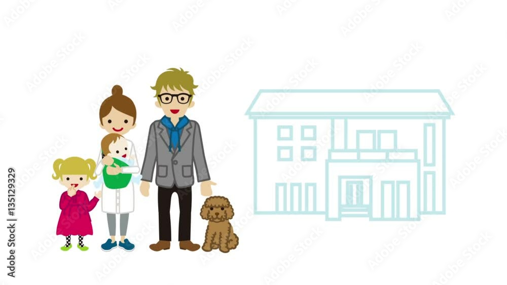 Cartoon Family explaining Animation with house-Left position Cartoon Family explaining Animation with house-Left position
