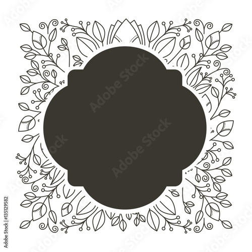silhouette rounded border heraldic with decorative ornament floral vector illustration
