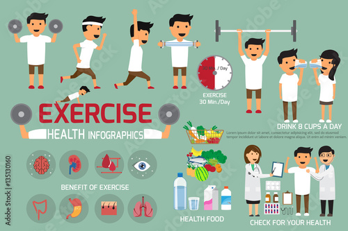 Exercise or sport for health and check your body infographics. v