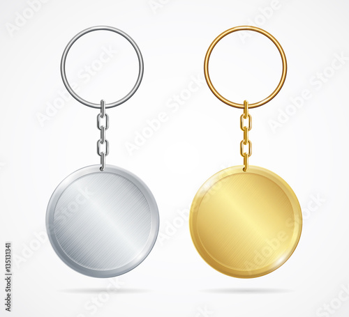 Realistic Metal Keychains Set. Vector