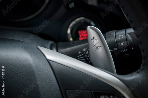Gear lever on car's steering wheel.