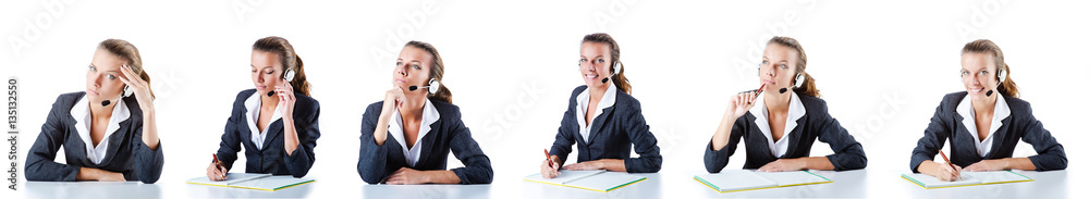 Call center assistant responding to calls Call center assistant responding to calls