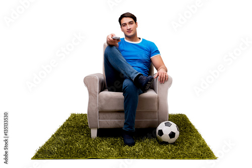 Man watching sports isolated on white background